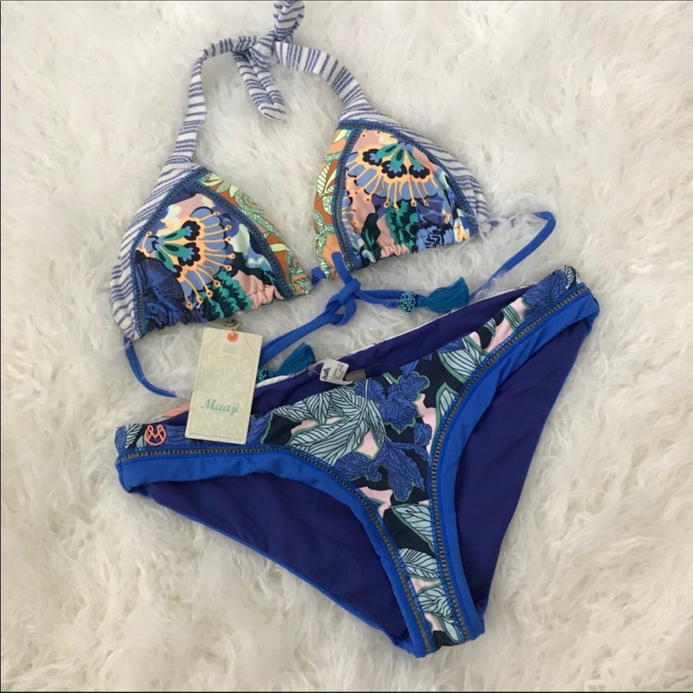 Maaji NWT Blue Printed Halter Bikini Set XL